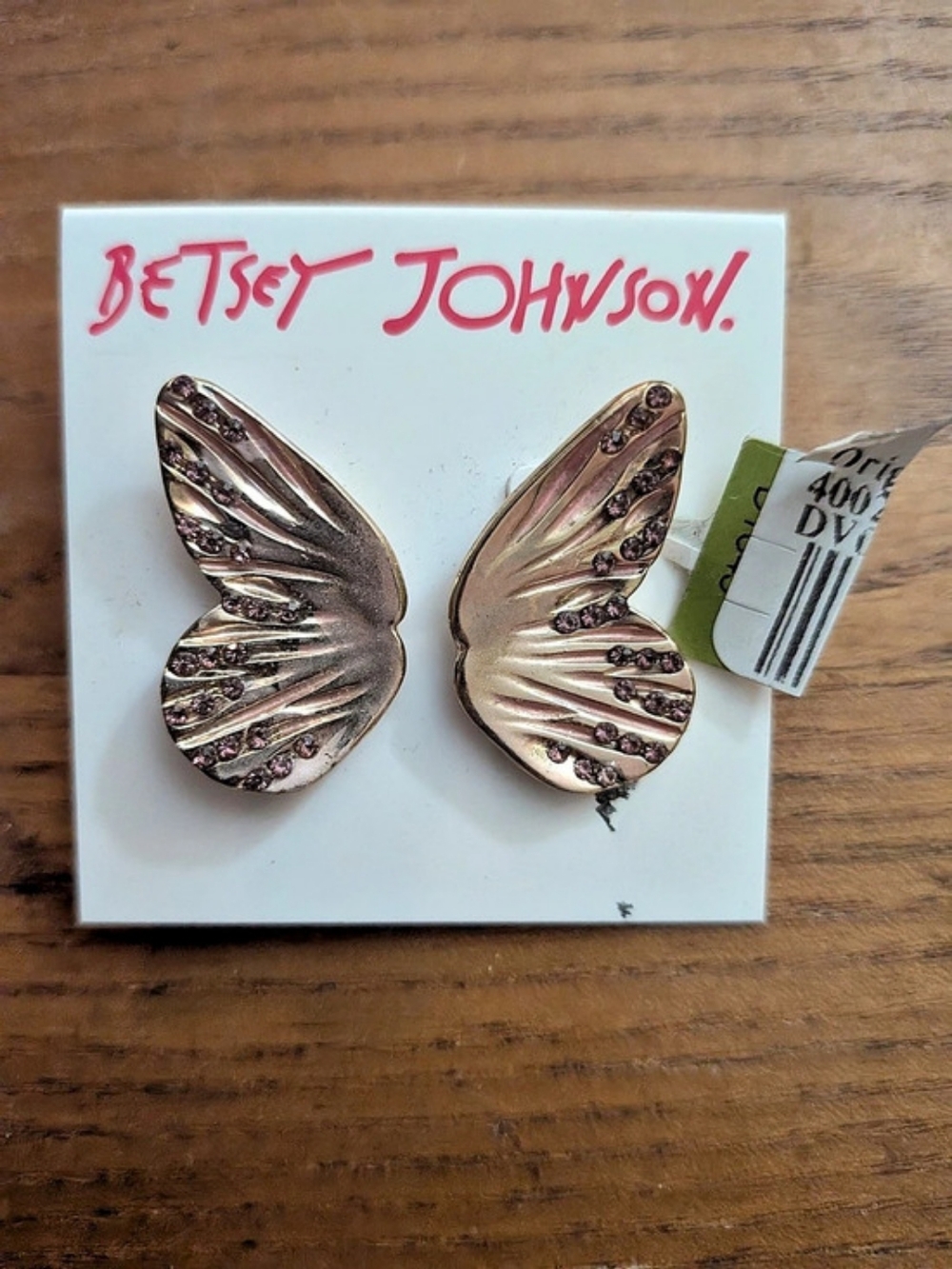 Betsey Johnson Butterfly Wing Earrings in Pink & Gold NWT
